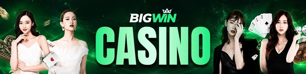BIGWIN live casino banner with live dealers and cards